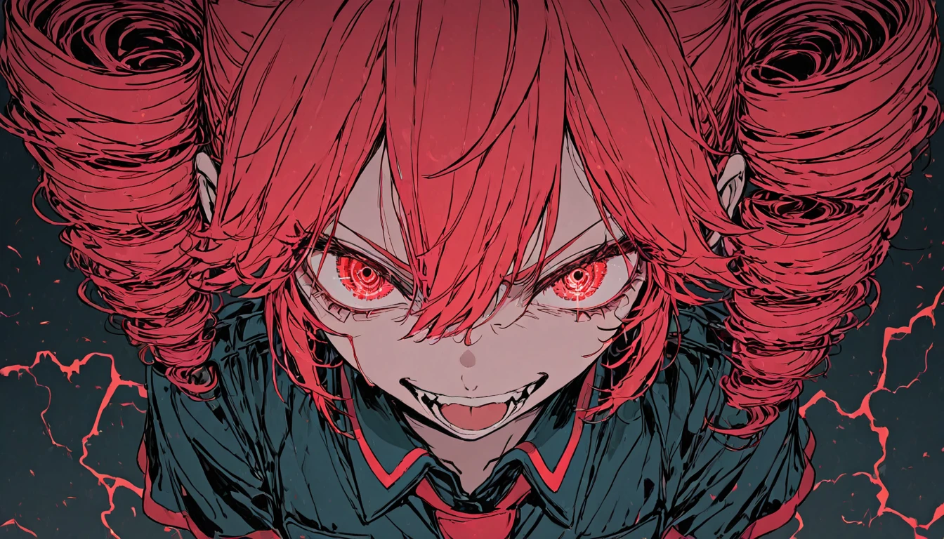 Red hair、Black suit、Black slacks、Wearing leather shoes、swinging a long silver metal baseball bat、Scary smile、In town、Daytime