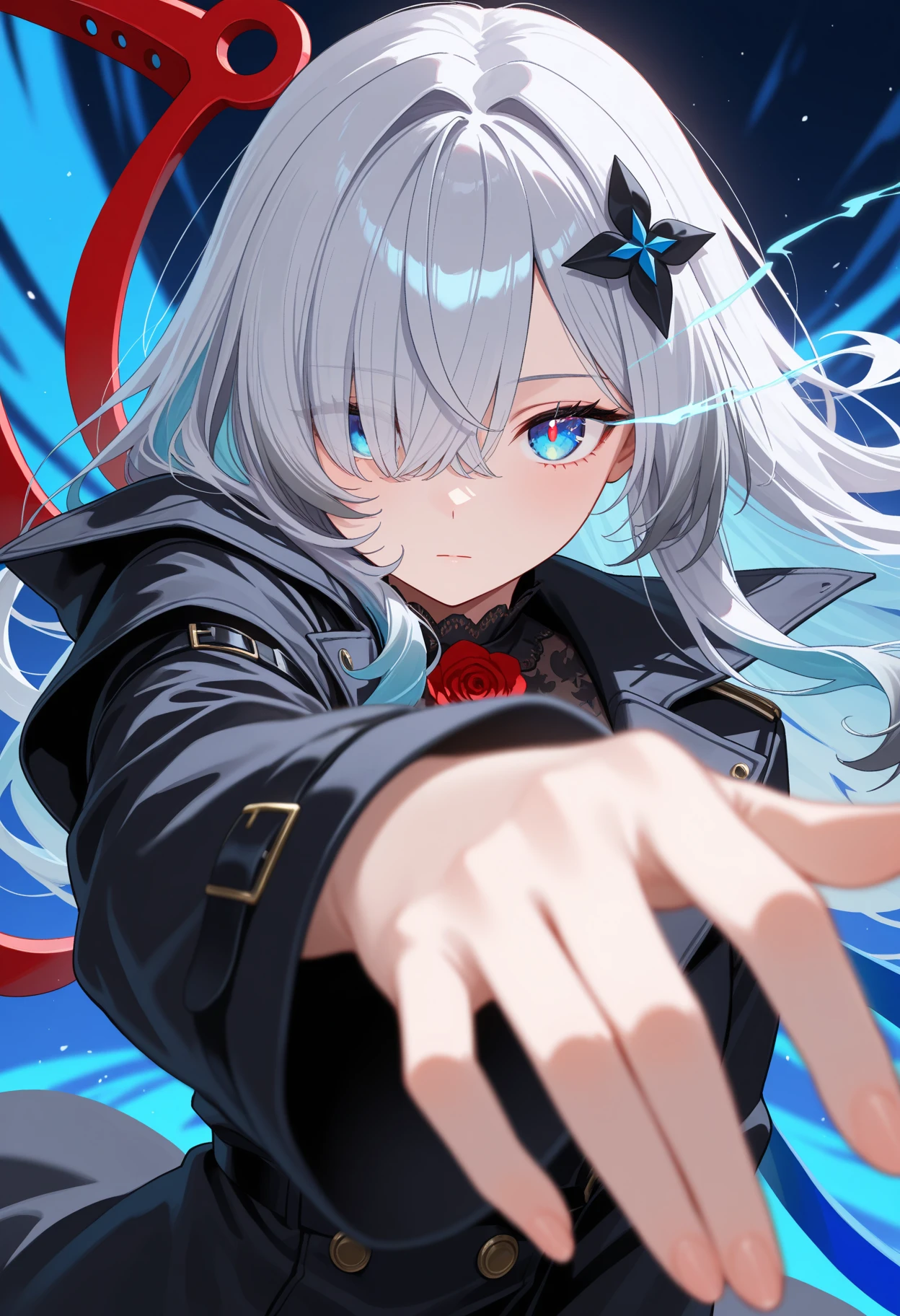 Anime girl with long white hair and blue eyes holding a sword - SeaArt AI