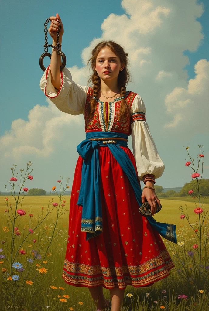 A woman in a blue dress standing in a field of wheat - SeaArt AI