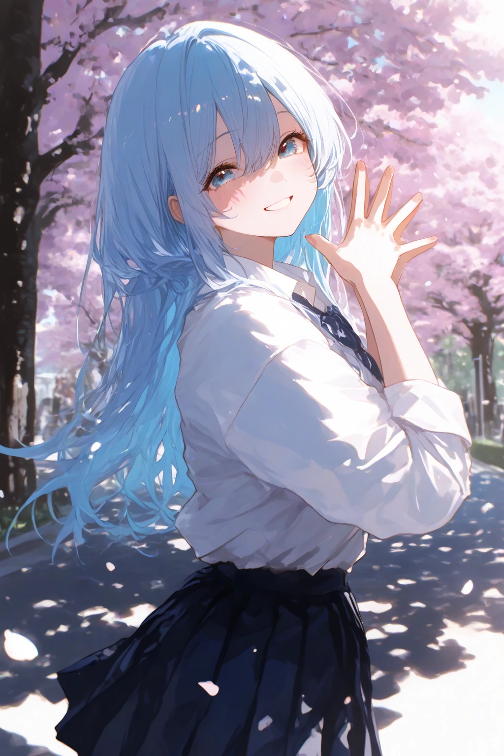 masutepiece, Best Quality,Illustration, Wallpaper, ultra -detail, Absurd beauty, 1beautiful girl、Bright hair color、big eye、Hair fluttering in the wind、♡、great laughter、skirt by the、Futomo、Poses in motion