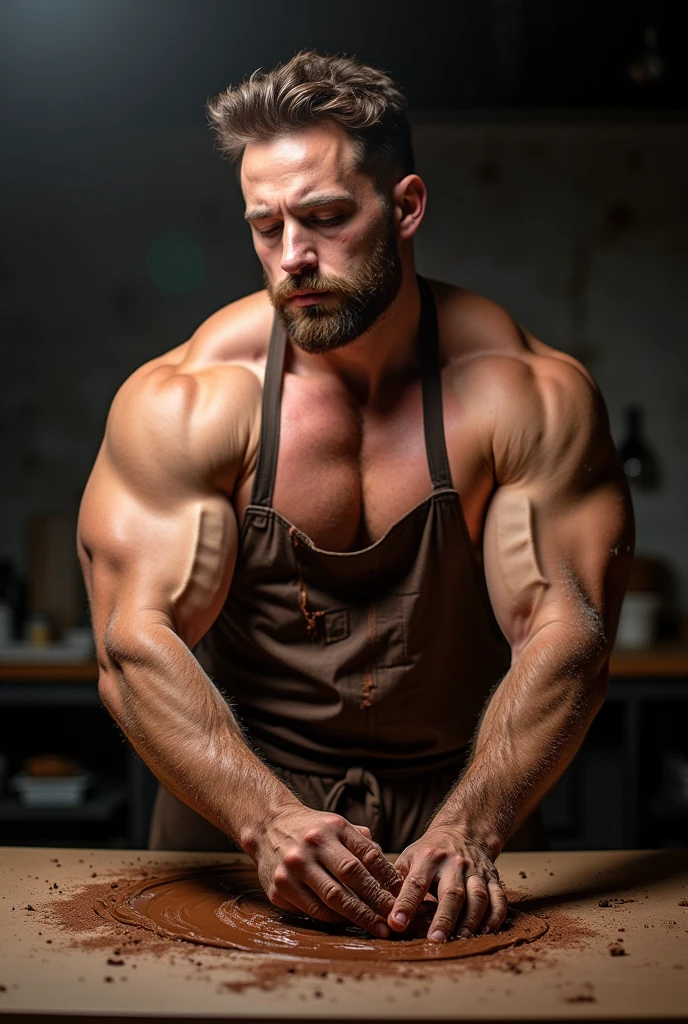 Masterpiece, denoise, void noise, one man, best quality, 8k resolution, male focus, focus only, amazing composition, volumetric lighting, super quality, elegant, Very detailed, front view, facing viewer, -----------, 35 years old, mature face, muscular, (((Caucasian white man, white skin, pale skin))), handsome, (detailed light-blue eyes), ((dark black hair, messy medium hairstyle)), big ears, (dark black hairy pectorals, thick plenty chest and body hair), medium long beard, (((((Jim Sturgess mixed with Russell Tovey))))), (((big pink , perky ))), ------------, ((((covering lower body with a towel))), ((()))), (((necklace))), (dark room), ((((hands rubbing chest)))), ((())),