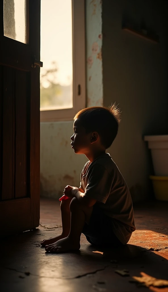 boy seeing a ghost inside a house