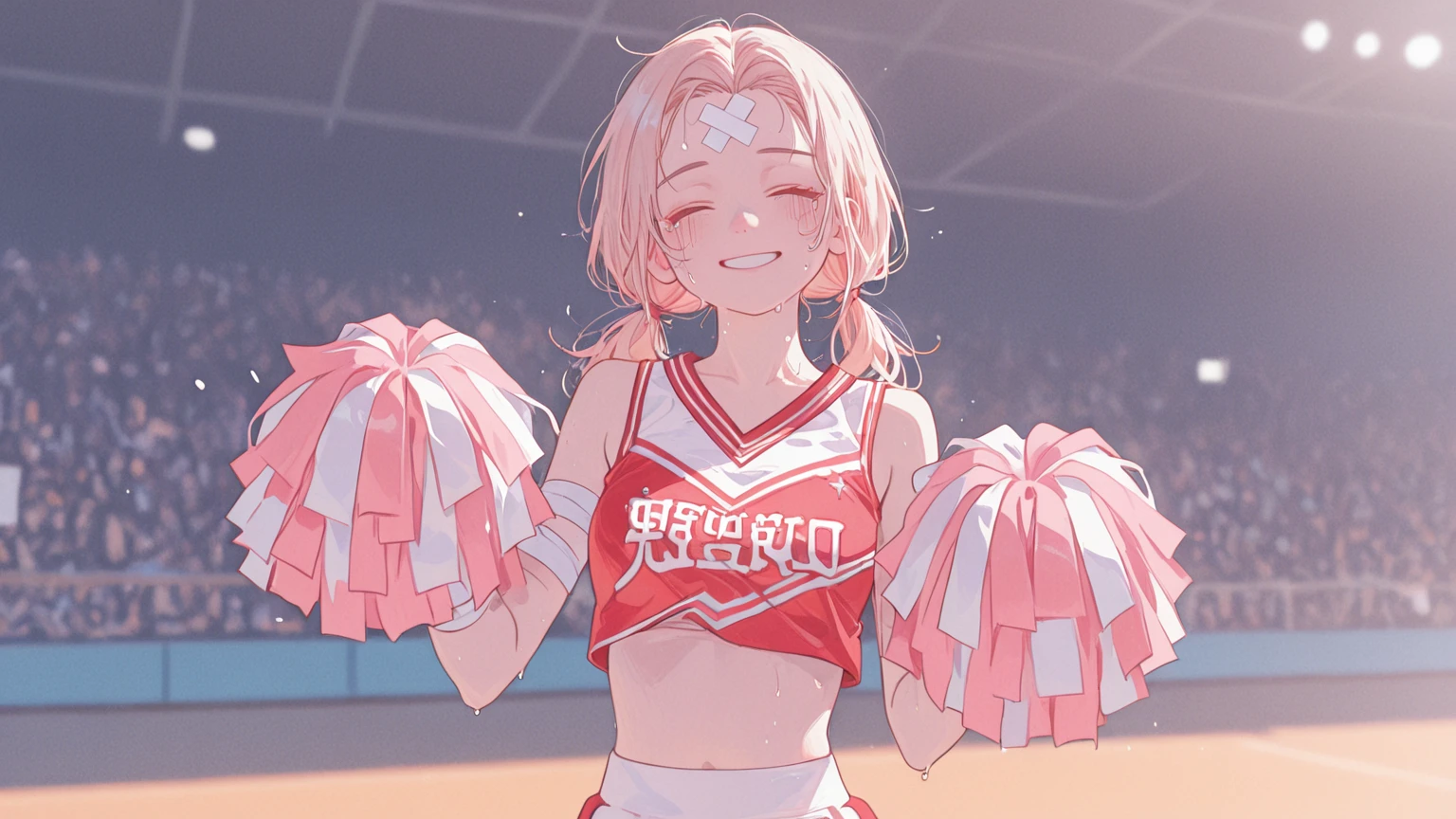 short gray hair, blush, cheerleader、Headbang 2.、Red clothes、Braid、
