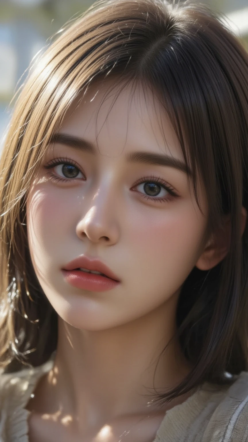 Best Quality, Masterpiece, Super High Resolution, (Realism: 1.4), Original Photo, (Real Skin Texture: 1.3), (Film Grain: 1.3), (Selfie Angle), 1 Girl, Beautiful Eyes and Face Details, Masterpiece, Best Quality, Close-up, Upper Body Highest Quality Picture Quality Full