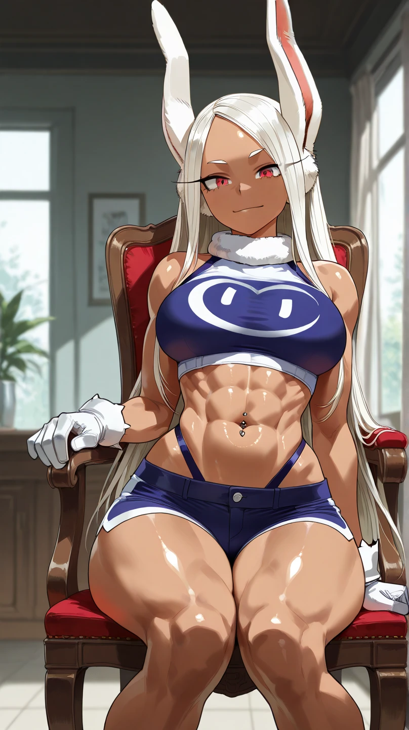 Cute girls,ojos rojos redondos, cabello blanco、orejas de conejo,sexy、sonriendo,Peinado liso medio a largo、（Bigboobs,lleva una lenceria roja，lleva unos leggins rojos,En una casa de alquiler，sitting on the couch，Noche，estaba lloviendo afuera，Upper body is wet.,cuerpo entero,lleva unos leggins rojos,red leggins