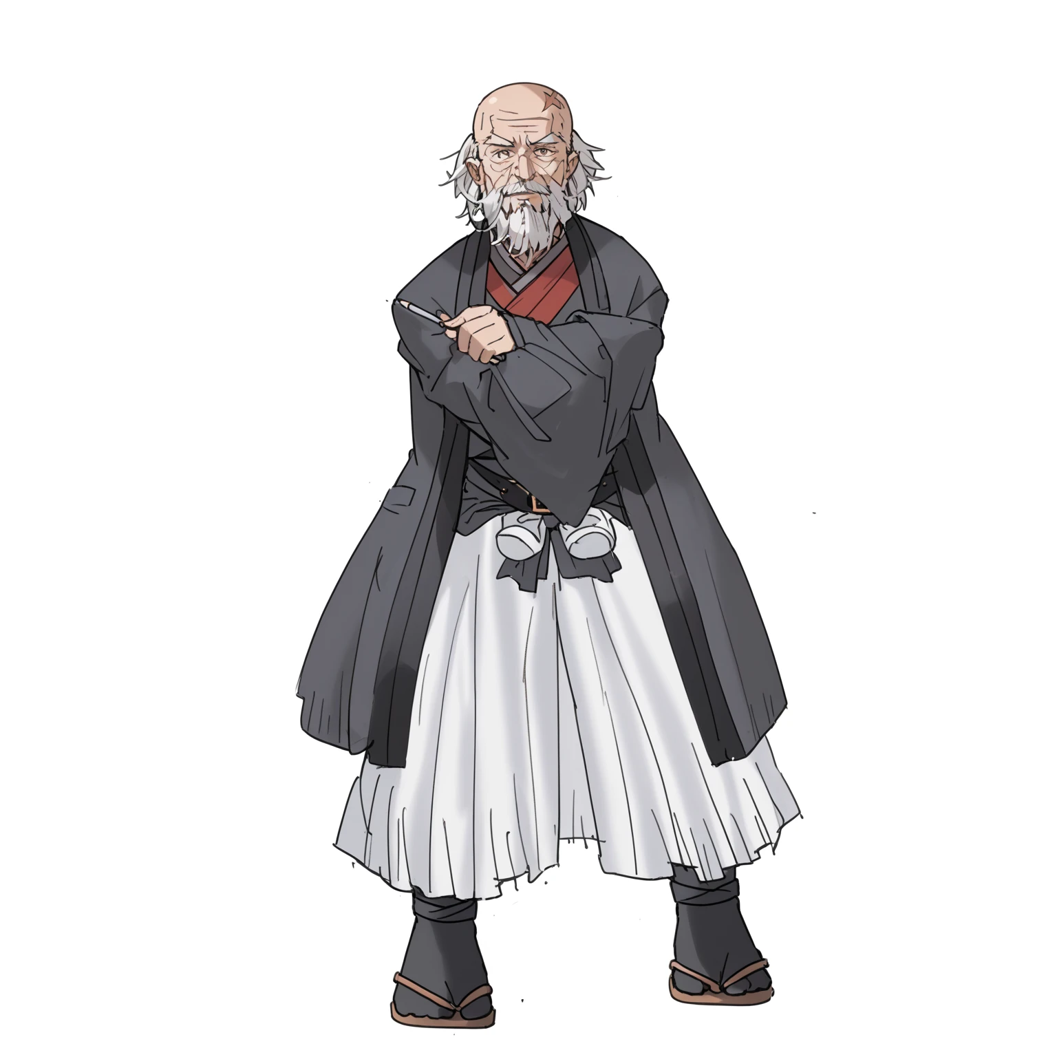 Chinese men，swordsman，Tang Dynasty swordsman，Smirk，Right hand on waist，The left hand holds a sword，Full body standing，Blank Background