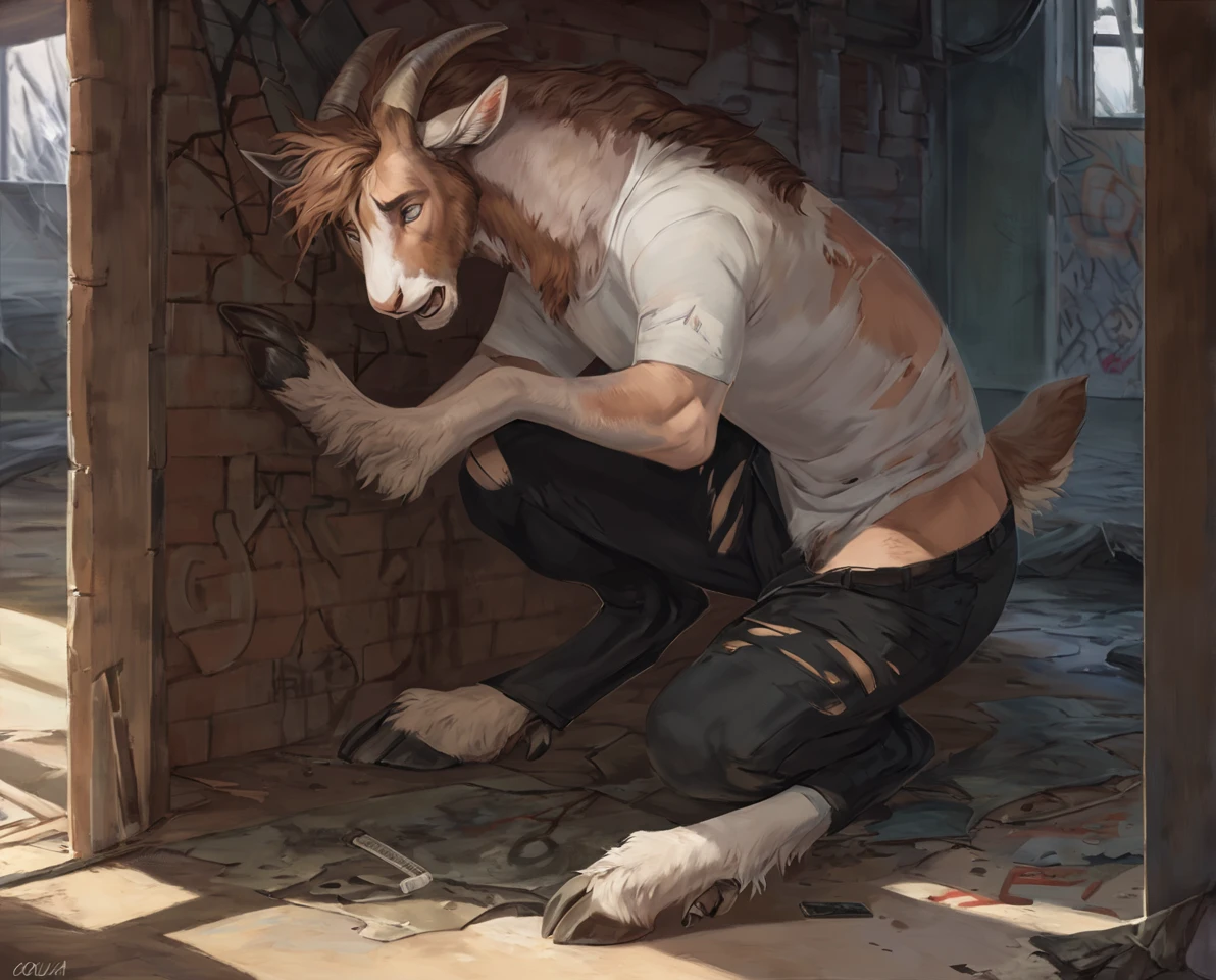 anthropomorphic Tauren, Fluffy, high resolution, realistic, Soft, 4K, upscales, high detail, Delicate fur, ((The tail in the right place)), tavern glory hole, shaggy, green eyes, bovine face, bovine snout, bovine tail, realistic fur, ((peeking at viewer)), huge fluffy ears, 1 tail, hyper , black fur, black body, presenting canine , lifted arched cow tail, dripping , ass sticking out, looking back at viewer, long , two arms, two hands, hyper canine , perfect pupils, tight canine , puffy canine , Horse  from glory hole, ,  in mouth