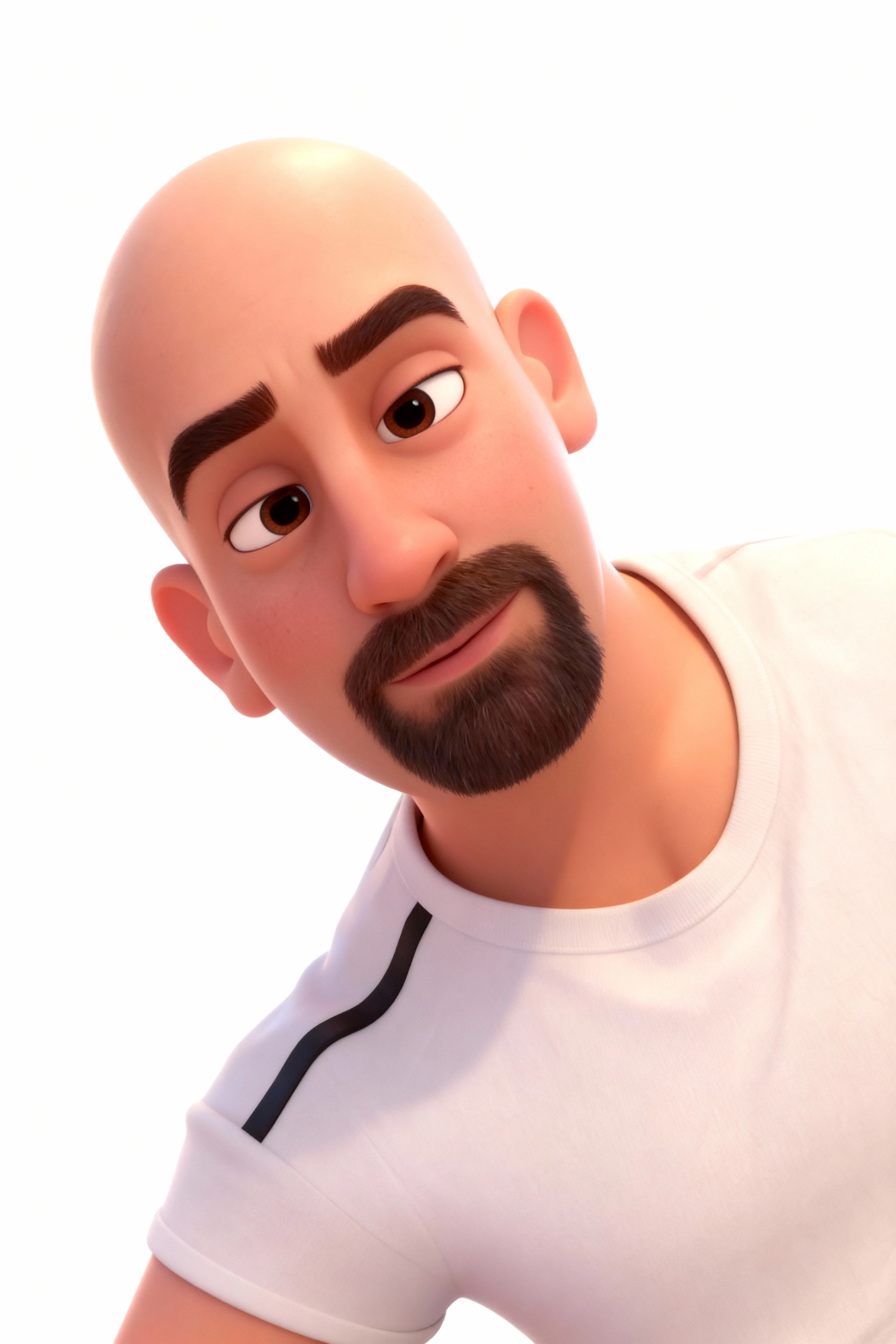 young man with dark skin, black, slanted eyes and mustache