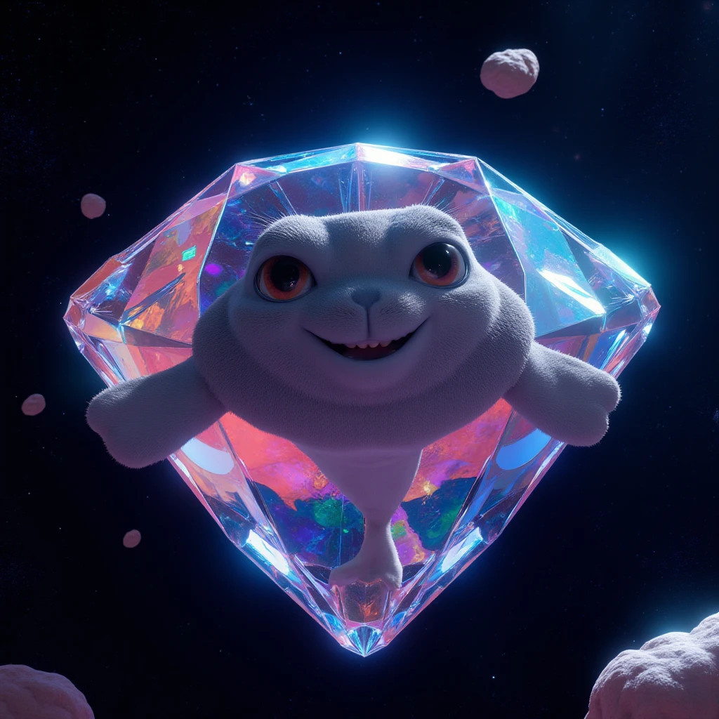 purple cat with a yellow crescent on a blue background, purple cat, beeple and jeremiah ketner, adorable digital painting, 3 d icon for mobile game, 3 d littlest pet shop cat, cat cat dreamcats, cat from the void, normal map, cute detailed digital art, cats cat dreamcats, cat. digital painting, cute 3 d render, nights. multiple light sources, rim light, sharp post effects render, (glossy plastic texture with multiple big light probe refractions), perfect cgi, cgi art created only with gradients, smooth silhouette, high intensity refraction, (plastic material), most beautiful vfx, blue background, plastic refractions. It in 4k resolution, allowing viewers to immerse themselves in the richness of the colors and intricate details. The realistic rendering. under the spotlight, reflecting, high-resolution image, realistic rendering, dark background, and rim light photorealistic 