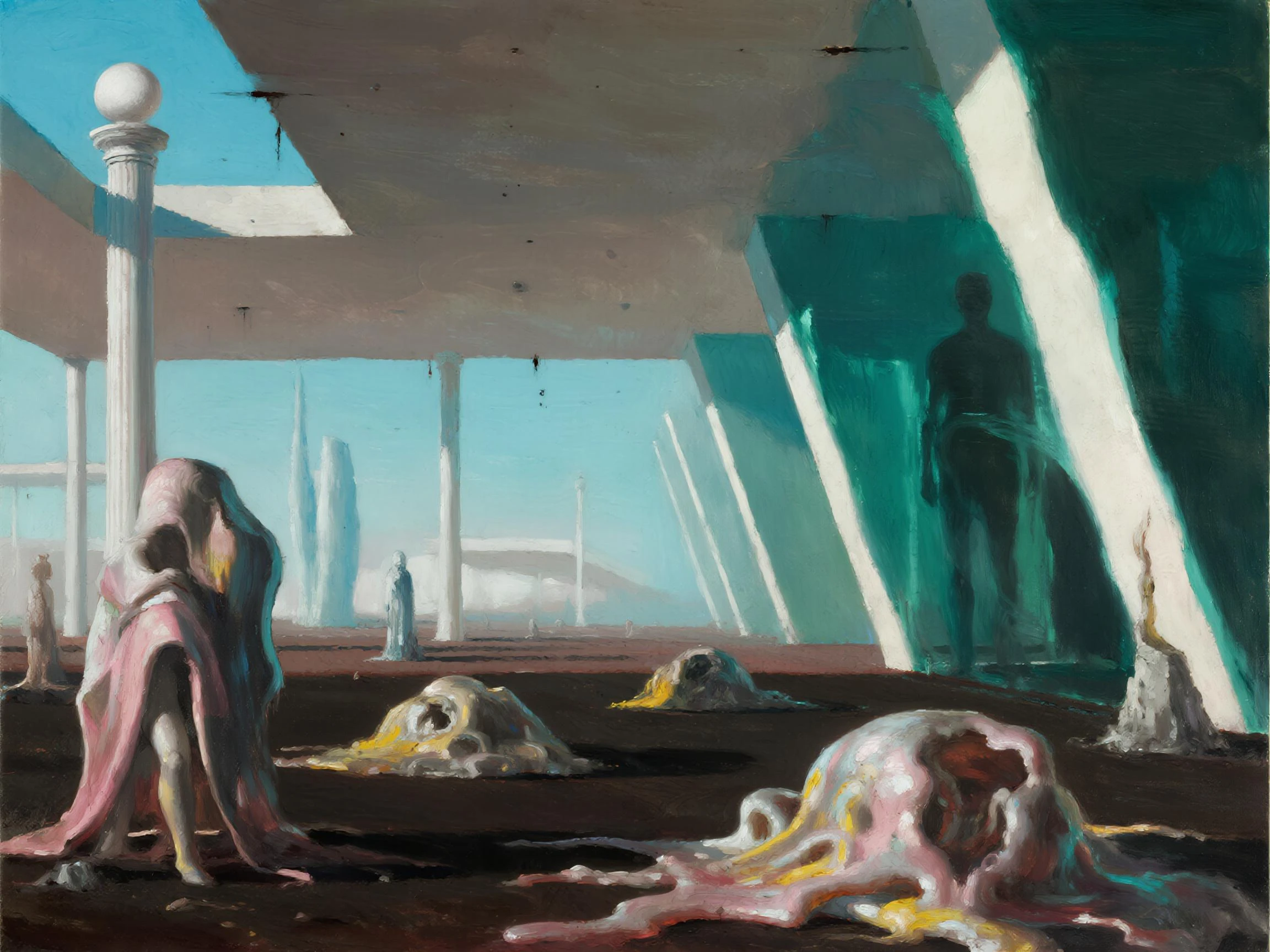 g1g3r t4bl3 The image is a detailed view of H.R. Giger's Tableau \" Biomechanical Landscape No 312 \" plate.
 The image is a  photograph of a complex, abstract bone and ivory structure that resembles pipes and wires. The structure is composed of numerous pipes and wires intertwining and overlapping each other in a chaotic yet harmonious manner.
The style  is clearly biomechanical. Features combination of organic and mechanical forms. Mechanical elements dominate the background of composition, there are subtle organic hints. The use of undersaturated purple-grays dark contrasts creates a stark and graphic look. Is used a variety of linework techniques to create different textures. Fine, parallel lines create a smooth, metallic texture,while thicker, more cursive lines suggest cables or wires. The artwork is shiny and purplish brown, with an ivory bones prominently displayed. The image is highly detailed and intricate, almost like a 3d version of a medical diagram (detailed view of an  sketch, possibly of a humanoid body, with  organs and bones ). The piece has a thick mechano-organic texture and is covered in fine details. The image has a swirling, organic quality to it. The artistic manner would be unmistakably Gigeresque. A dark and unsettling beauty would permeate the piece, blurring the lines between fascination and repulsion , forever haunted by the grotesque allure. Giger's signature artistic manner would be evident in every stroke. The airbrush would be wielded with masterful precision to create a hyperrealistic yet yet nightmarish aesthetic.
 The texture of ivory with signs of burning and fossilization can be seen in the mix of smooth and rough brushstrokes. By Peter mohrbacher