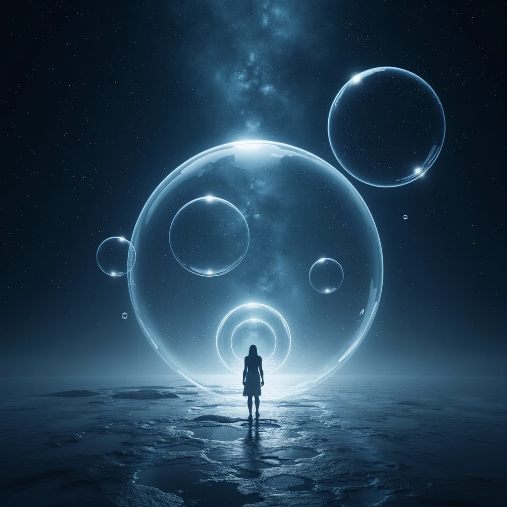 A beautiful athlete prepares to jump from a diving board into a black hole. Cosmos, figure detailing