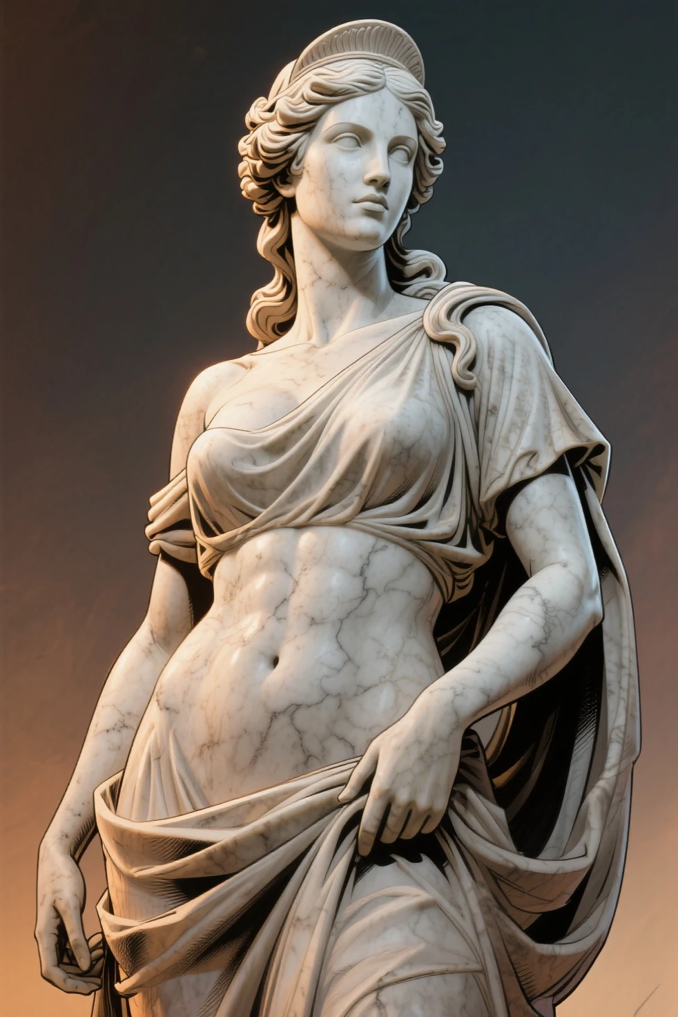 Roman statue walking, angry, pain, diamond-shaped pupils --auto