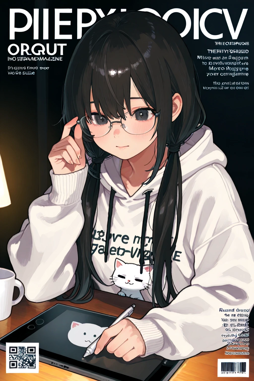 ,(((masterpiece))), (((best quality))),((masterpiece:1.5)), (best high quality), (ultra high res), (ultra highly detailed), (8k:1.3),anime colored,perfect hands, perfect fingers, perfect legs,1woman,solo,idolmaster, ((yuika mitsumine)) ,(18 years, beautiful girl), (beautiful eyes),((((beautiful hair)))), ((black hair,twintail:1.4)), (((black plastics flame glasses))), (wet hair), (wet skin), ((Sweat)), ((vapor)), (flat chest,medium chest), (expensive), (thin),(:1.5),(),(many sweat:1.5),(pubic hair:1.3),(:1.5),(gray hoodie:1.5),((),5)),(open your mouth), (big smile), ((out tongue)),(Nice touch), (one eye closed),(grin),(bed:1.4),(night time),bokeh