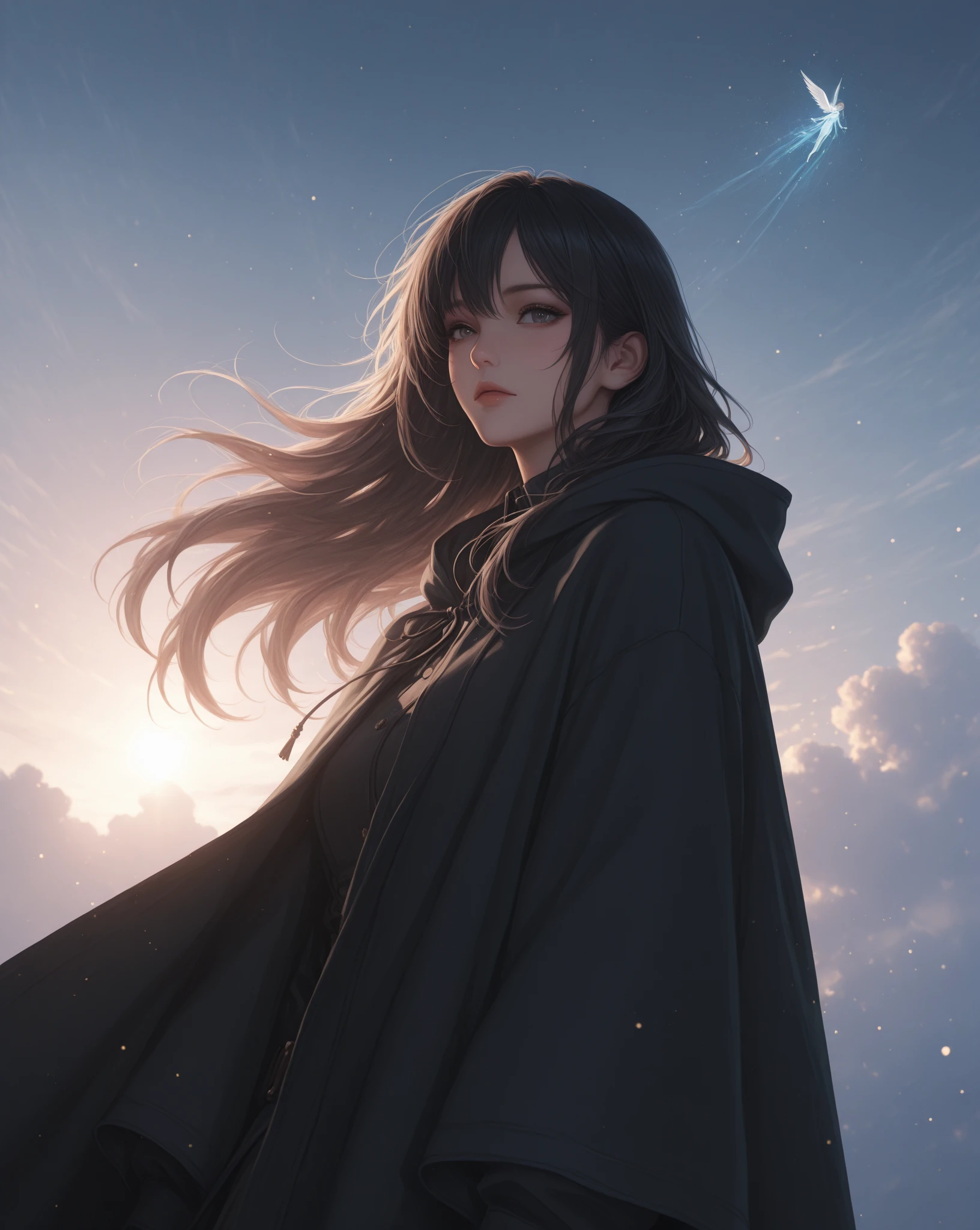 1girl, solo, wlop,
Black hair, gradient eyes, black cloak, smile,
beach, nighttime, shooting stars
masterpiece, best quality,