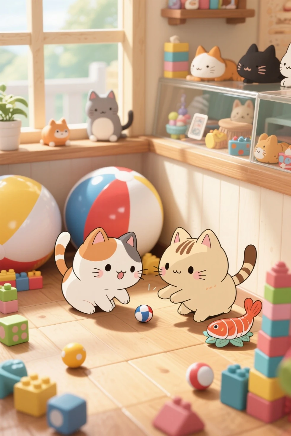 Several cats are sitting on the floor in a row - SeaArt AI