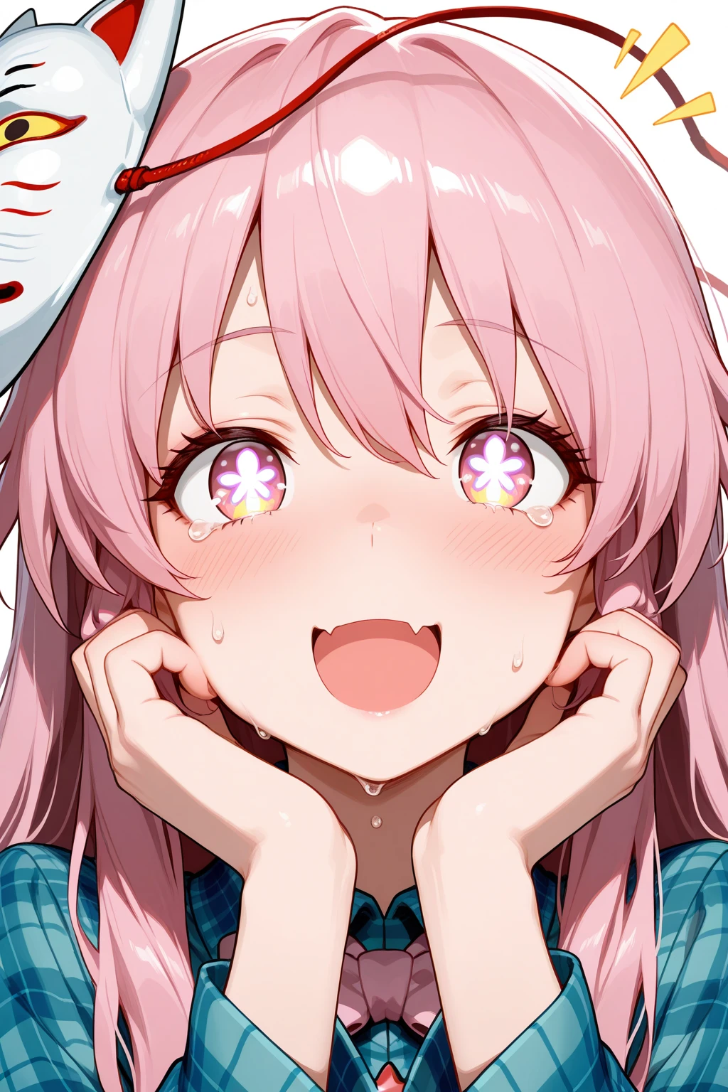 work of art, (photorrealistic:1.5), realisticeyes, Woman, best qualityer, beautiful lighting, professional lighting, Photon mapping, radiosity, physically based rendering,, kamado nezuko, 1 girl, Bblack hair, brow, hair cinta, stylish clothes,long hair, multicolored hair, gaping mouth, pink eyes, pink quimono, pink cinta, cinta, ssmile, very long hair, sky, ((aged)),, (CRU photo, 8k hd, Film grain)