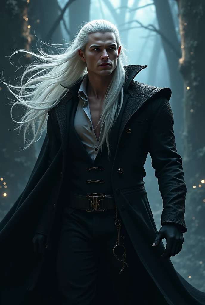 Handsome strong male lord aristocrat elf vampire with long white hair ...