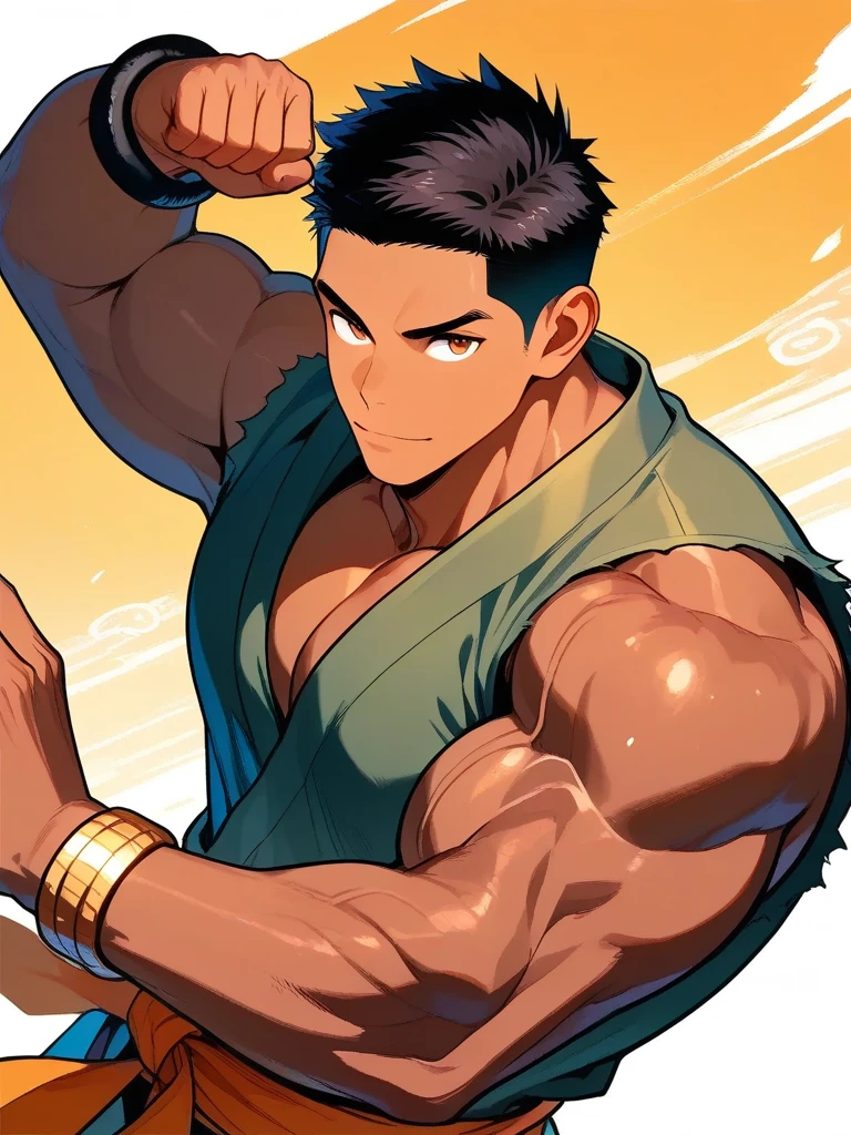 a muscular person who wasn't wearing clothes had his hands tied together and there was a snake wrapped around his chest