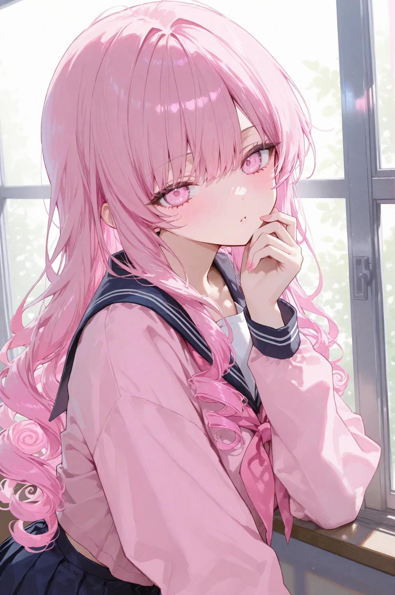 ((Pink high ponytail))(((Mouth closed)))