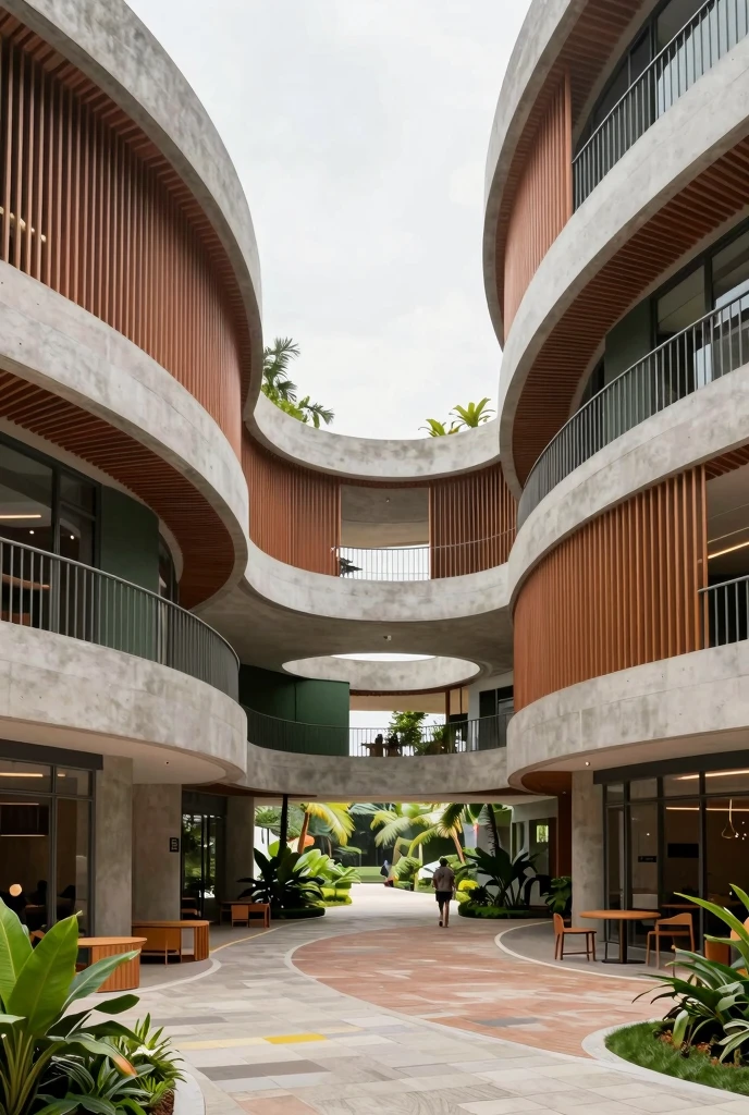 Cultural center in Huaquechula Puebla closed space I type render with open-air spaces with only plant remove the bottom low