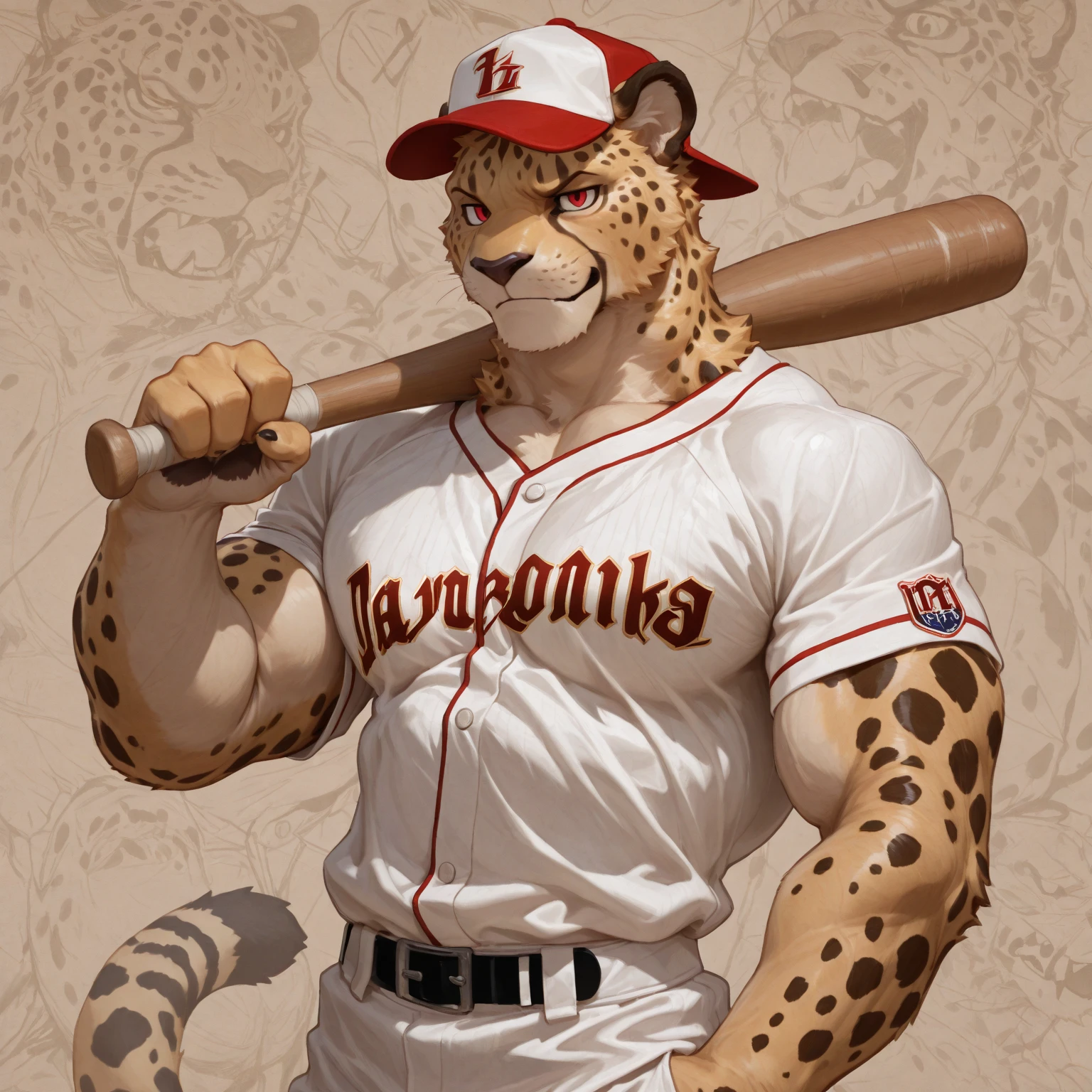 Solitary, tiger face,Cute face,human nature(tiger), (Baseball cap, Swinging a baseball bat) ,(sideways, sideways), Chubby,(White eyebrows:1.1),(Perfect black eyes),Simple background, Blue Background,Plot style。（artist:Takemoto Arashi）