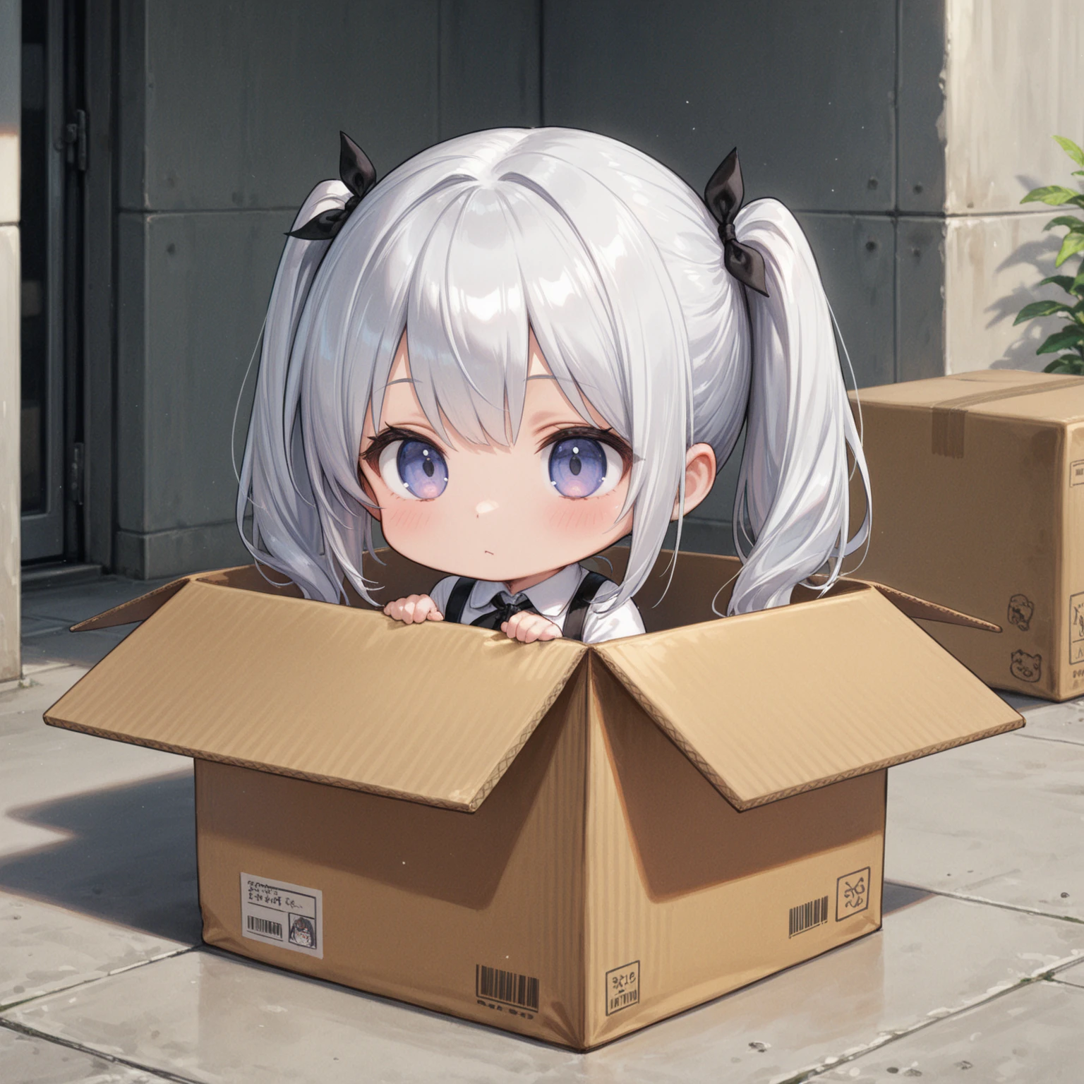 masterpiece, Highest quality, Very detailed, High resolution, An expensive solution, High resolution, 4K, 8K, ユニティ 8K 壁紙, Very detailed CG, masterpiece, Realistic, 2D, 3d, Beautiful details, depth, Fine texture, Super quality: 1.3, Fully focused, Crispy.skin, .he, Very cute anime girl about 3 years old, Expensive silver short hair, Girl about 3 years old, alone, pretty blue dress, blush, Mole, Part your lips, hair ornaments, heart, Purple eyes、Hold a  in your mouth、A defiant smile、Lifting her skirt, a dark alley、Sit on the air conditioner's outdoor unit