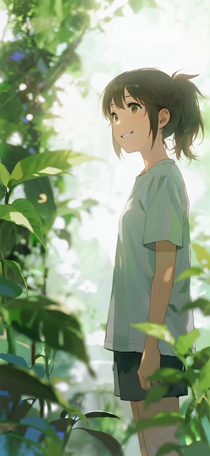 Affordable design, Clear lines, High Sharpness, (Highest quality,8K,Perfect sharpness,Ultra-fine,High resolution,masterpiece:1.2), Perfect :1.5, Official Art, Illustrations that tell a story, (Whitish background:0. 9）、Body Positivity、Diverse physical expressions、(Random and strange poses)）、Perfect beauty、Perfect beautiful face、(非常にStrong winds)、Rich expressiveness、Dynamic configuration、Golden ratio composition、colorful、（(color々Different angles and perspectives)）、Anime Drawings、（(Overcoming stereotypes)）、 Glowing Skin、（natureの美）、bangs、Straight Long Hair、（Soft and flowing hair）、（countryside）、（(Nostalgic atmosphere)）、（(Playful and easygoing)）、（diverse characters）、（(Graceful posture)）、（Sunny atmosphere）、（vivid color）、Shorts、Brown Hair、smile、 ((Emotional))、bangs、natureな反応、Summer clothing、(Braided hair)、Show off your thighs、Strong winds、Cheerful pose、(countryside道)、Outdoor、nature、