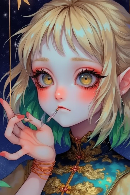 Black Hair, Long Hair, Pikachuを擬人化，Fuji frame, Pikachu, Pikachuの耳, Variegated eyes, Pointed Ears, smile, Young people, Conceptual Art, realism, Chiaroscuro, Anatomically correct, Textured skin，Delicate，