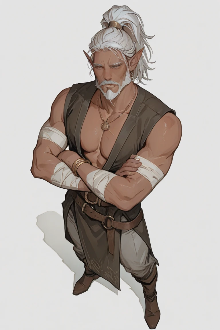 adult male elf . muscular and athletic build. firm posture with arms ...