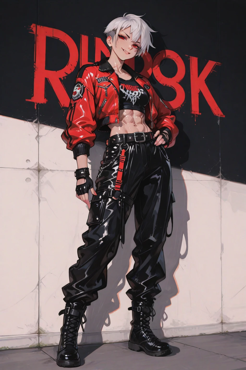 Punk style, Fantasy Gothic, 1girl, A Middle Eastern girl, Princess，Skin covered with brightly colored tattoos，Her beauty is mesmerizing，Exuding a fierce atmosphere similar to that of a real street gang，Her outfits were inspired by royal attire，She has flowing black hair，Her surroundings suggest a bustling city landscape，Graffiti buildings everywhere，Further highlights her "street" aesthetic, Anatomically correct, Textured Skin, Standing in front of a graffiti style background，Add whimsy to the scene, To enhance the sharpness and modernity of the scene，Sharp lines，Bold brushstroke numbers