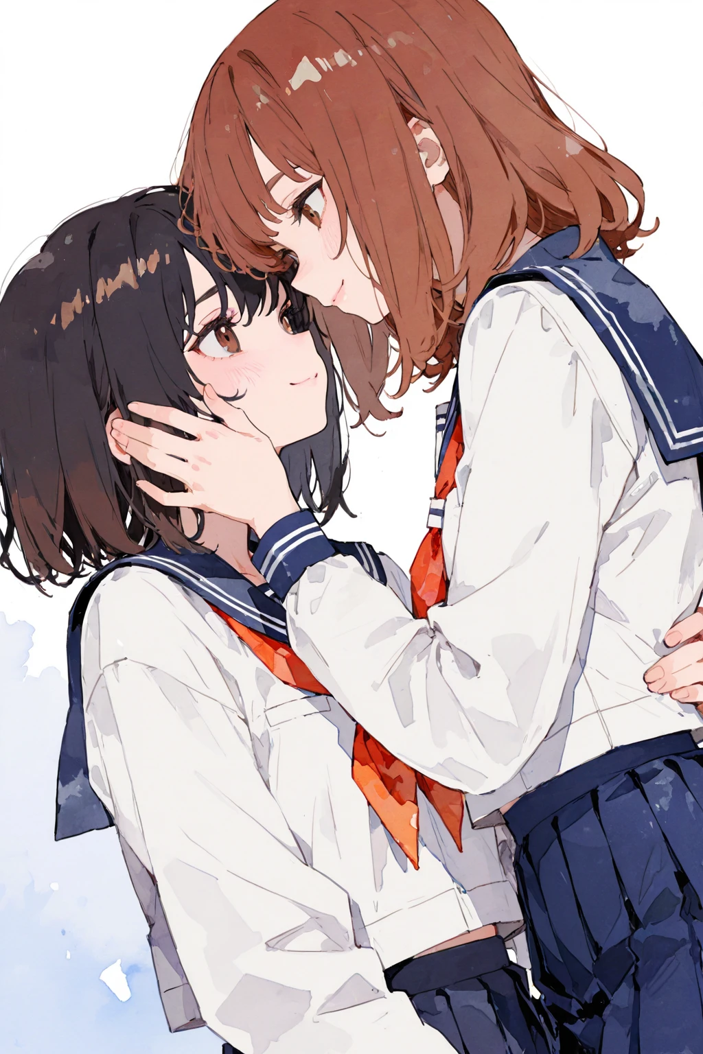 1boy and 1girl, kissing, (lips touching), casual clothes