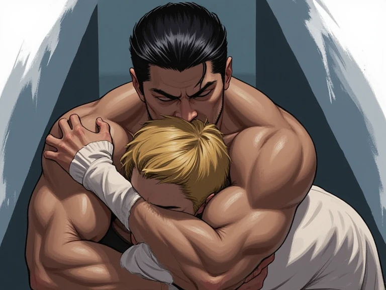  A tall and stately hairy man expresses love to another boy in front of his entire school, 2 boys, gay, face red, Sports Vest, Sports pants，sneakers，Detailed,  Aura of Love , Size difference , hyper Detailed, highly Detailed, intricate details, muscles，standing， HD 