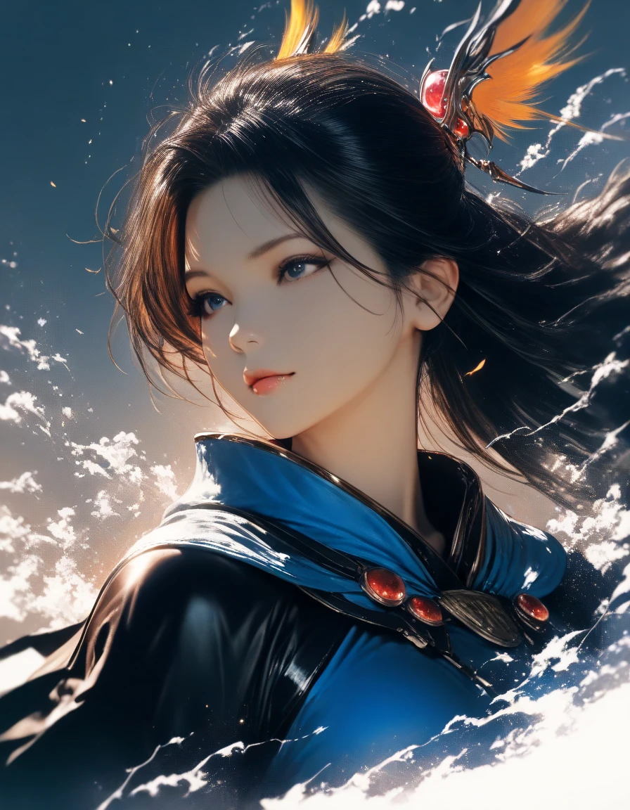 "Create an ultra-realistic image of a beautiful 21-year-old girl holding a magical staff that radiates the essence of water. She should be dressed in an elegant, dark blue shaded outfit that reflects her deep connection to the element of water. Surround her with elements of water, such as cascading waves, shimmering droplets, and serene reflections, to showcase her mastery over this element. Include a distinct water symbol on her body, signifying her role as the keeper of water and illustrating the powerful, fluid energy of water she possesses within her."