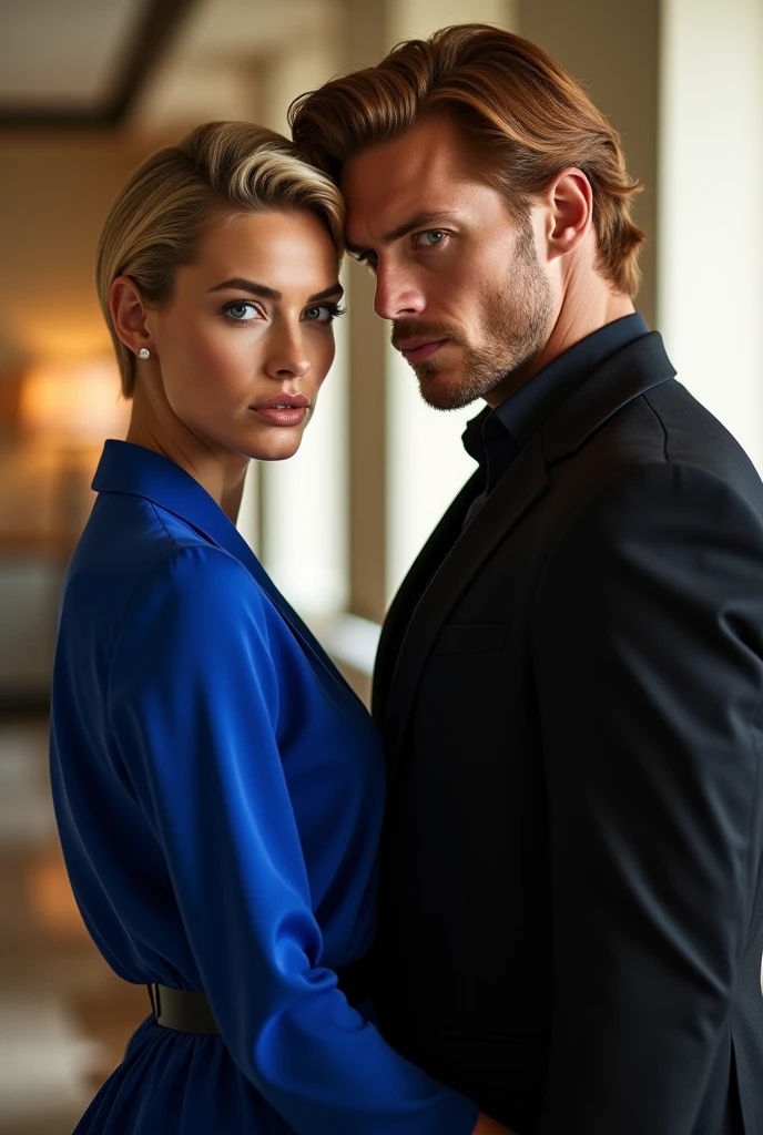 A 34-year-old Russian psychopath gangster with blonde hair and crimson eyes who is in love with a 32-year-old lawyer and is not afraid of anything. *manga o comic*