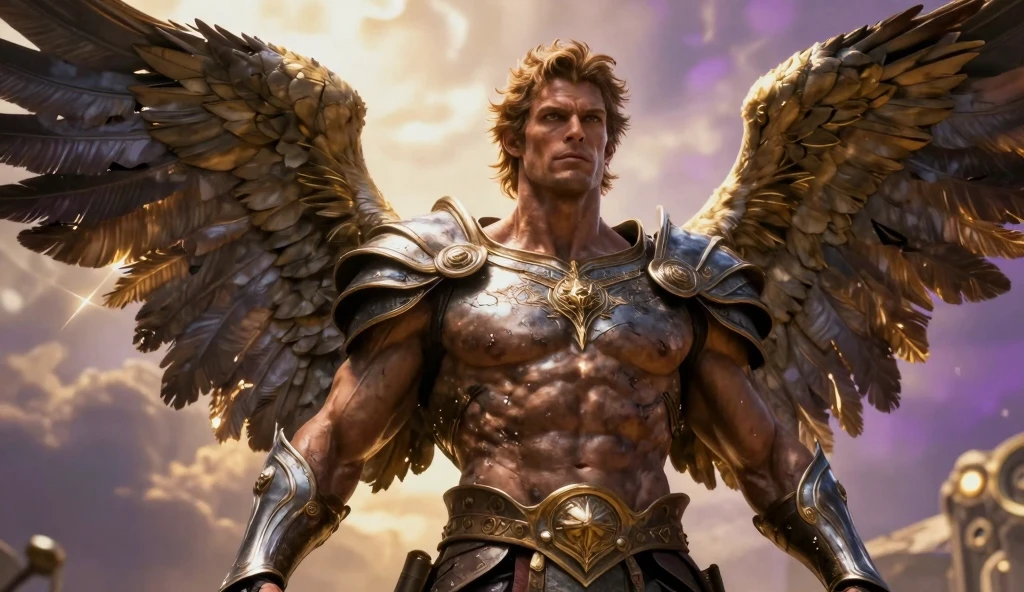Create an 8K ultra HD digital image of a majestic giant and muscular Aasimar with light brown hair, long and curly, in the castle's music room. The Aasimar has green eyes and dark skin.. He is dressed in royal attire, including a moss green velvet cloak with silver and gold accents, Adorned with magical jewels that glow softly. He wears a silver crown with precious stones, silver bracelets on her wrists and a magical amulet around her neck. In the music room, the Aasimar wields the Sword of Zeus. The sword is made of celestial gold and emits golden rays, with divine inscriptions along the blade that shine brightly. The hilt of the sword is adorned with small rays and lightning., symbolizing his supreme power. He holds the sword in a serene pose, ready to protect art and culture, while electric sparks dance around you. The Sword of Zeus is known for its ability to control thunder and lightning, and an aura of divine power emanates from her. The music room is elegant, with finely crafted musical instruments, like harps, violins and pianos. Wood-paneled walls and music stands create an atmosphere of musical sophistication. Janelas altas permitem a entrada de luz natural, illuminating the room's refined details. The image should capture the beauty and harmony of the music room, highlighting the Aasimar and its interaction with the Sword of Zeus.