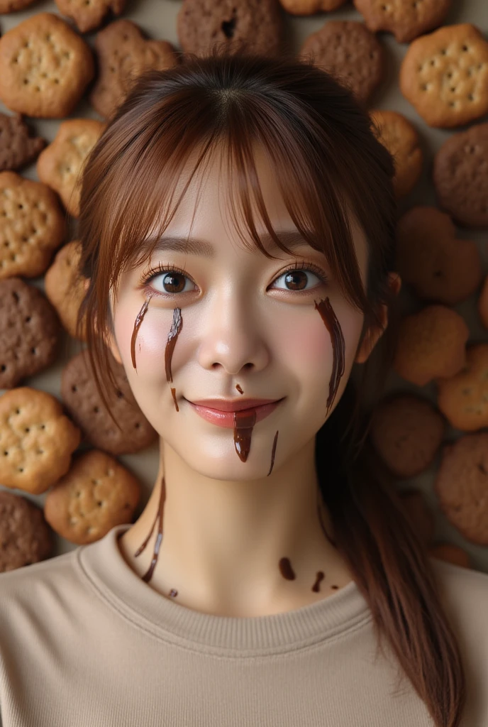 (best quality:1.2), masterpiece, Realistic, Ultra-high resolution, (((a beautiful Japanese idol 12 years old woman:1.2))), ((Gaunt:1.3)), (((Very flat :1.4))), ((Baby Face)), villainess, arms up, show me your armpit:1.2, (((tip of sausage touches her armpit:1.2))), (She has condensed milk poured all over her body), (completely :1.2), ((Armpits are wet and shiny with sweat:1.4)), She has skin that sweats easily Soaking wet, Sweaty, ((I can see my pores:1.4)), ((Frightened expression:1.3)), (((Put a very-long-sausage in her mouth:1.3))), ( chamber, prison:1.5)