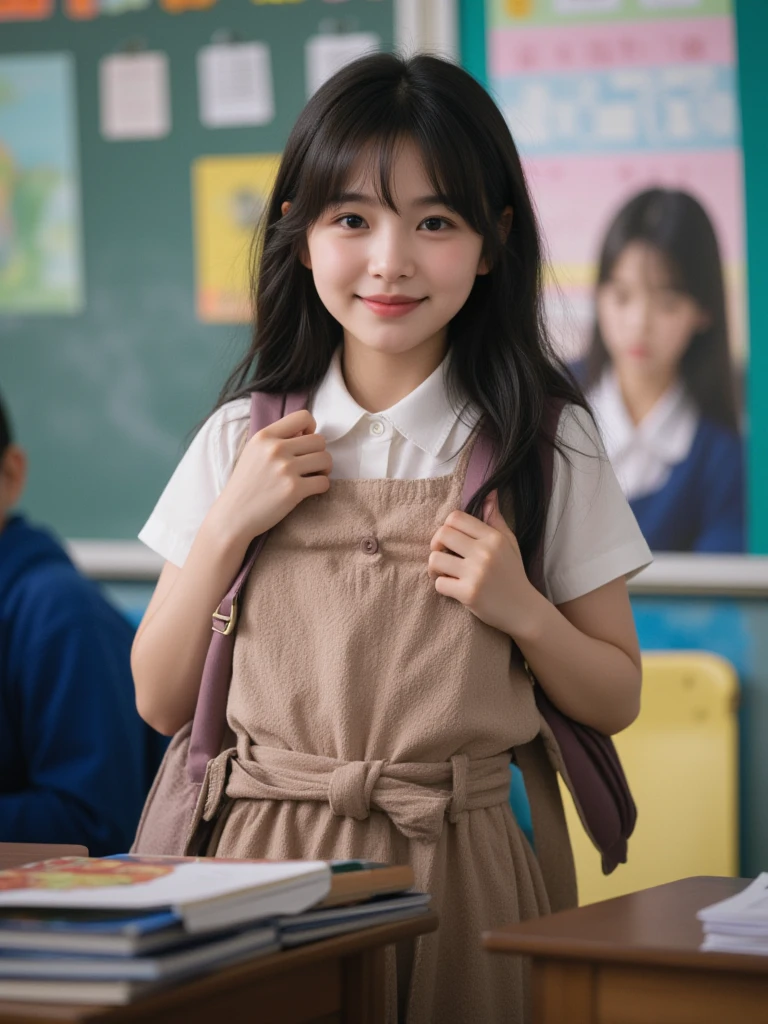 Lift up your skirt、Showing 、、Black Hair、Showing 、Lift up your skirt、Pull up your skirt、Condescending expression、smile、School classroom