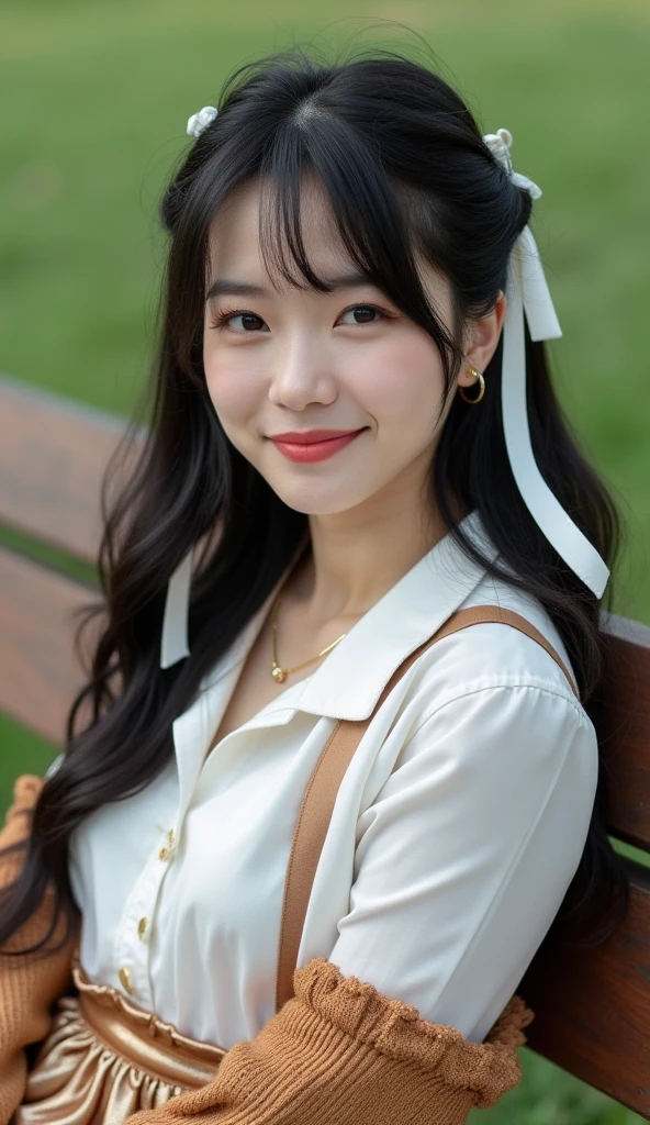 (8k, RAW photos, best quality, High resolution: 1.1), (surreal: 1.4), (realistic, realistic: 1.3), soft light, japanese girl, realistic face, black hair, realistic body, realistic skin, ridiculous, masterpiece, model, (cute: 1.8), cute, solo, (: 1.2), detailed black eyes, innocent eyes, blush, (dress conservatively: 1.2), movie lights, film grains, jewelry, earrings, ((princess hairstyle: 1.1)), ((floating hair nova frog style)), loose turtleneck top, school uniform top, sailor uniform, school uniform shorts, cherry lips, headband, hair bow, large bow on chest, ponytail, viewer, open lips, upper teeth, lower abdomen, (smiling eyes: 0.6), (grinning: 1.2)), depth of field, blurred background, eye focus, bokeh, young, 85mm lens, f/1.4, professional lighting, young, photon mapping, radiosity, physically based rendering,
