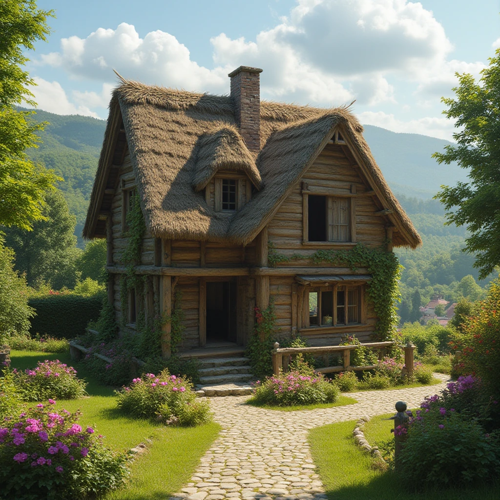 Rural cottage，fanciful，Amazing plant growth，extremy detailed，realistic raytraicing，Epic composition，（Complicated details），（Complex design，Hyper-detailing：1.2），art  stations， （tmasterpiece，best qualtiy），hyper HD，32K --v 6