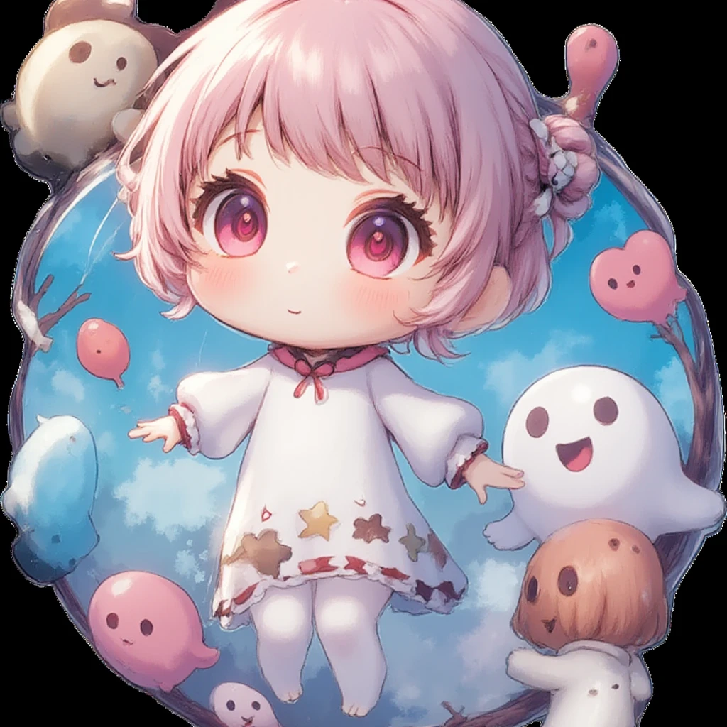 girl, cute, tiny, ball, bald, no hair, red bow on head, black eyes