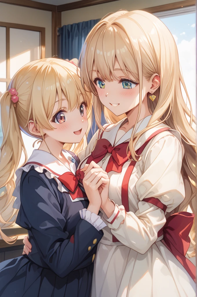 Two girls( long hair、 blond hair、、 green eyes、Fleeting、ribbon(One pair left and right))、( short hair、 black hair、 small 、 blue eyes、Rin々Shii)、 Under the Starry Sky