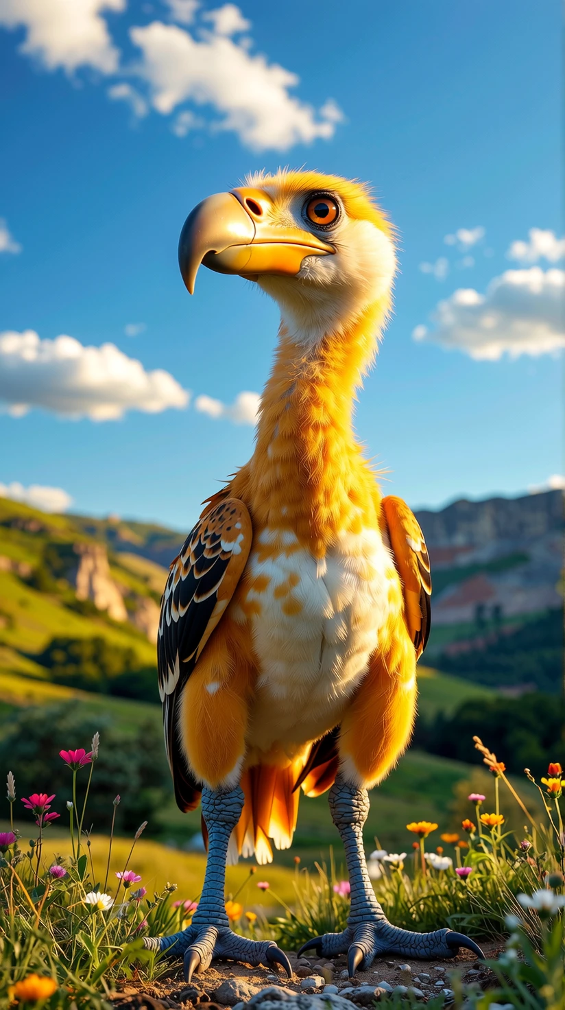 ((, )), rio movie, jungle landscape, nico a male yellow canary, avian, ((anthro)), human body, furry, feathered arms, ((exposing big tapering , )), standing, brown eyes, bedroom eyes, , smiling, realistic, digitigrade legs, detailed eyes, wearing a bottle cap on bis head