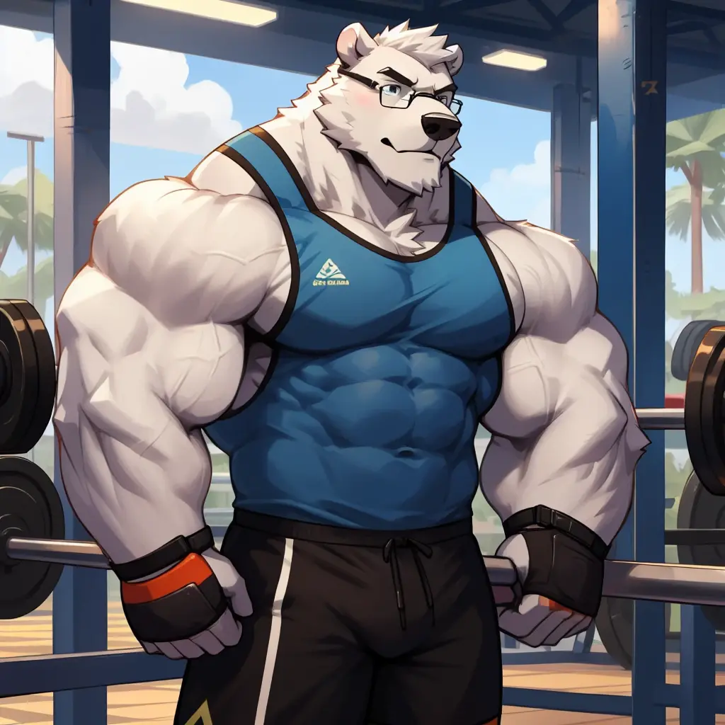 solo, 1boy, Huge Thickend Muscular Old Grizzly Bear wearing glasses , pectoral, huge pectoral, wide pectoral, brown fur, short white hair, black competitive briefs,  , bearded, 
White Mustache, bodybuilding conpetition stage background, masterpiece, high detailed, 8k, high resolution, at the stage flexing whole body veiny. (Side chest bodybuilding pose). Winner, gold metal