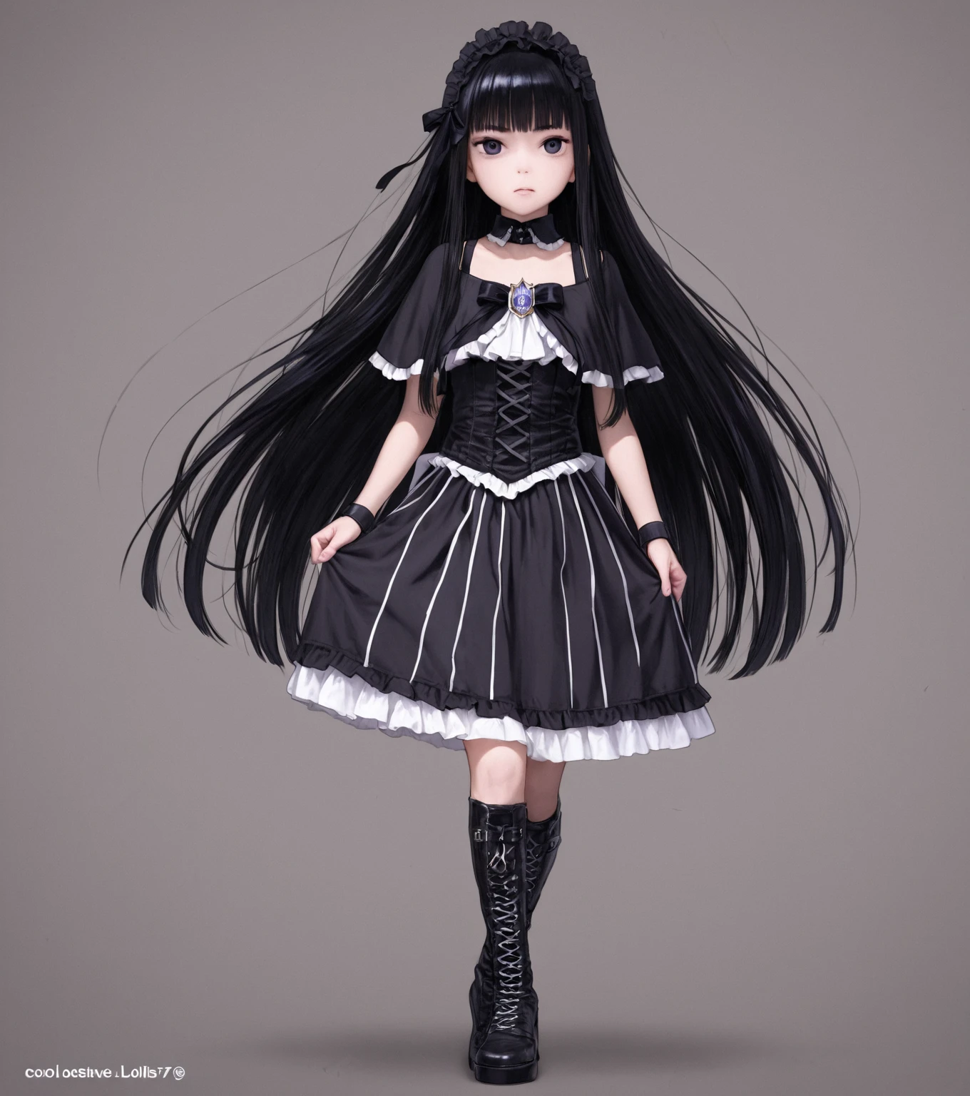 a super cute little girl with long black hair and black eyes, wearing a satin dress, stand in the image, holding a red oil-paper umbrella, chibi, Chrome, lots of decoration, full body, Popmart blind box, IP design, 3d rendering, ultra-detailed, white background, no headphones, 3d, c4d, soft lights, 16K, masterpiece, Medium Long View