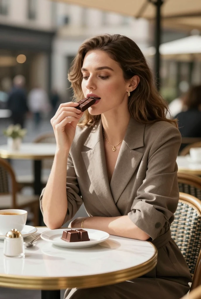 woman sitting at sidewalk cafe in paris, smoking a cigarette
