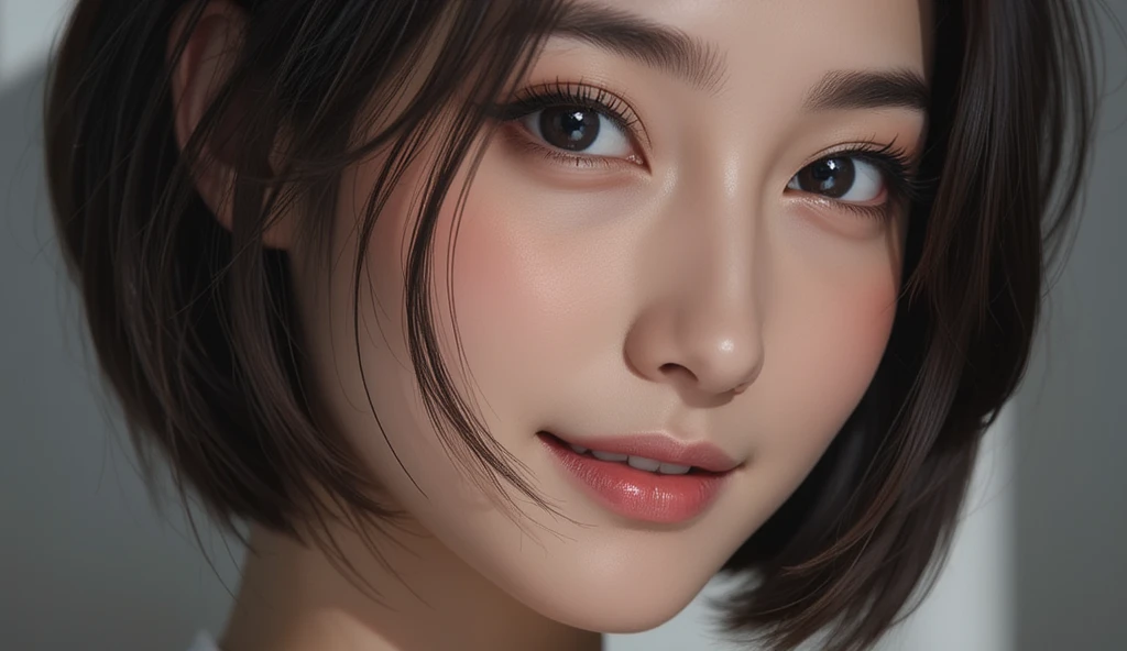 (8K、Raw photography、top-quality、​masterpiece:1.2)，(realisitic、Photorealsitic:1.37)，ultra-detailliert， high resolution，see the beholder，beautifull detailed face，A smile，Constriction，(Slim waist) :1.3)，Beautiful detailed skin，Skin Texture，Floating hair，Professional Lighting，short haire，japanese hight school uniform，hi-school girl，japanese hight school uniform，hi-school girla ，sailor suit，Bob Hair，close up