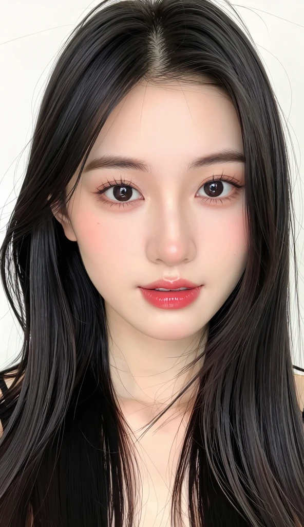 Upper body, newspaper background, beautiful Asian girl photos, cool feelingadvanced photos, western beauty, shoulder length white hair with a pinch of bluered suspender sleeveless vest, Jean jacket, white lace line around the neck, artistSargent's color, realistic  features, beautiful lights, extremely beautiful facialdetails and delicate eyes, clear and three-dimensional  features, 32K