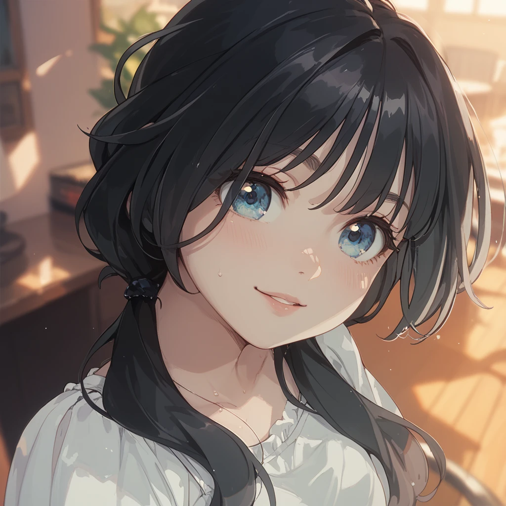 masterpiece, Highest quality,  Ultra-detailed, 8K resolution, RAW Photos, (One girl),small, Gorgeous face, Japanese and Russian mix, Perfect body, 18-year-old, sexy nightgown, Happy, Photo pose, Long Curly Hair, Messy Hair, smile, night, Kissing Face