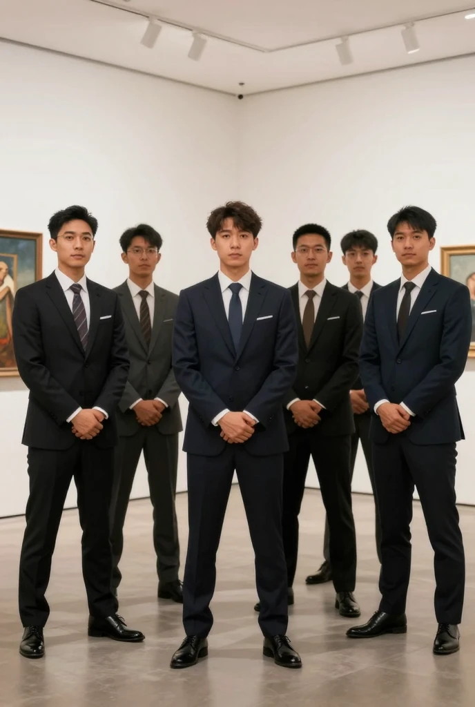 Five men are apologizing　stand in a line　Like a press conference