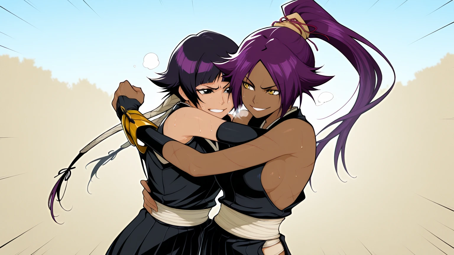 ( Animation screenshots:1.1),outdoor, , 1 woman, alone, black hair, side breasts,eternal, short hair with long locks, japanese clothing, - Hip vents, ,short hair, small breasts, (white eyes:1.1),No eyeballs, Also available in black, no headgear,low double braids,facing the audience, looking at the audience, tired, from below, (露armpit:1.1), ((armpit:1.2)), Sexy, Sweat dripping, More and more sweat,(), (Roll your eyes), naughty face, blush, open mouth, Sticking out tongue, saliva, Slobber,Runny nose,skinny, raise arms, (arms above head:1.5)